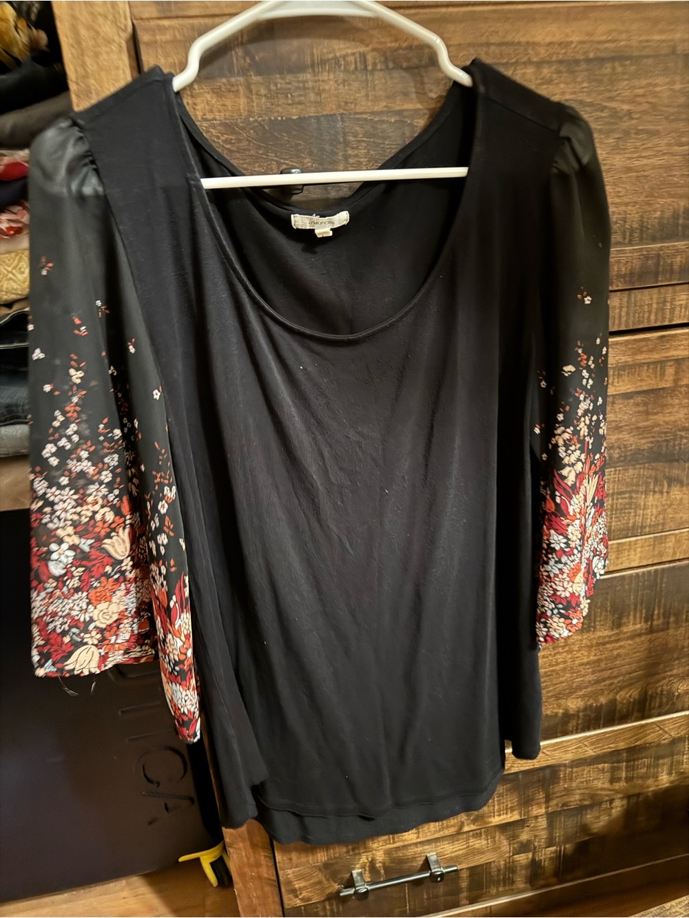 Maurices Black Tunic with Floral Print Sleeves